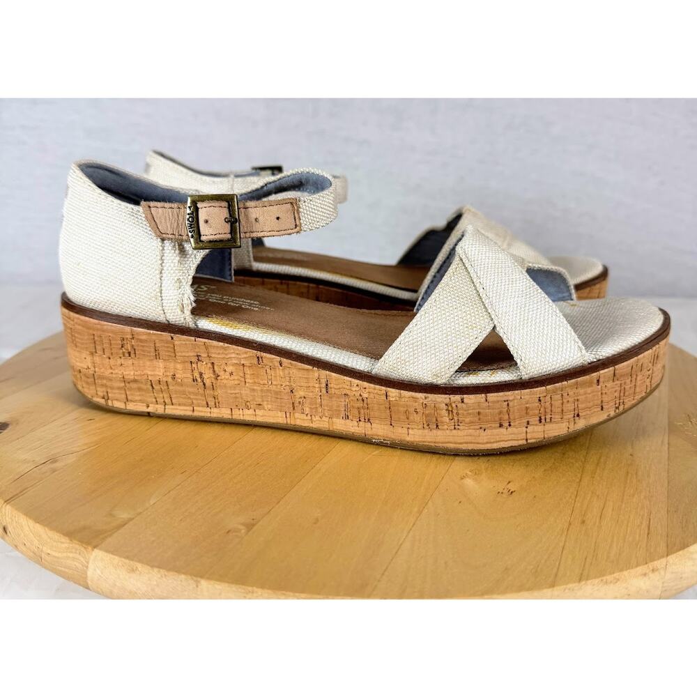 TOMS Harper Wedge Sandal Canvas w/Cork Bottom Women's Size 9